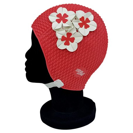 Blue Reef Tokyo Bubble Bonnet de bain pour femme Motif floral classique rétro 3 fleurs 2 couleurs trio de pétales 3D élégant vin