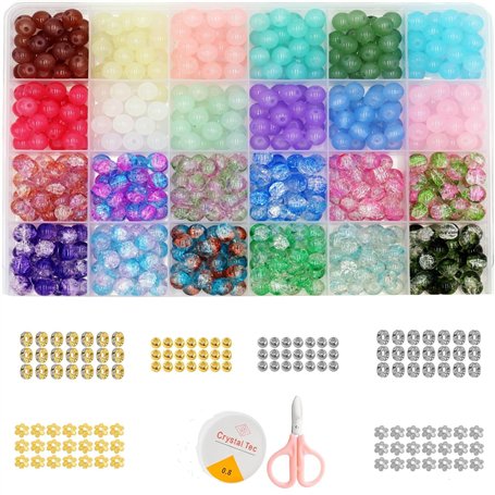 Qtuie 750Pcs Perles pour Bracelet 8mm Kit Bracelet Perle Pierre Naturelle Ronde avec Trou Perles Intercalaires Fil Elastique Kit