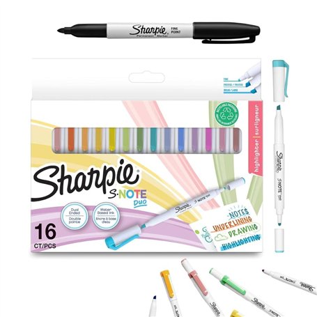 Sharpie Surligneurs S-Note Duo|Double pointe| Marqueurs créatifs pastel | Pointe ogive et biseautée pour surligner