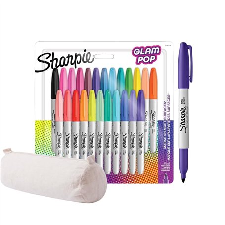 Sharpie Marqueurs permanents Glam Pop | Pointe fine pour des détails audacieux | Couleurs vives assorties | 24 marqueurs + étui