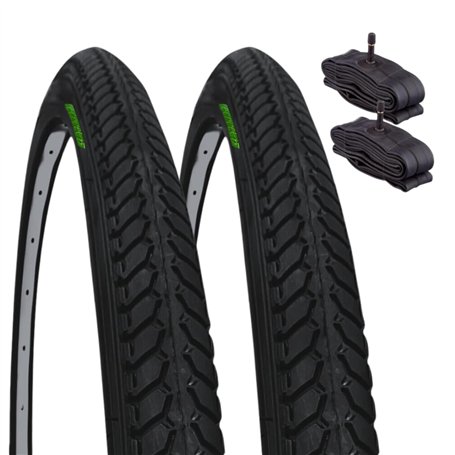 Lot de 2 pneus 700 x 35 C (37 – 622) + 2 chambres à air avec valve SCHRADER AMÉRIQUE pour vélo City Bike Trekking COUNTRY Noir 2