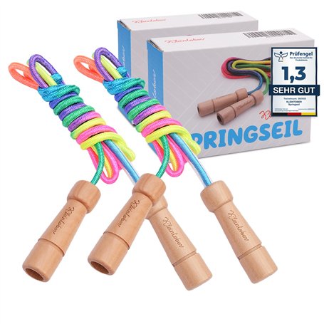 KLEINTOBER Set de 2 CORDES À SAUTER pour enfants I En Deux I Corde avec amplificateur central I 220cm I Réglable I Rainbow I Ins