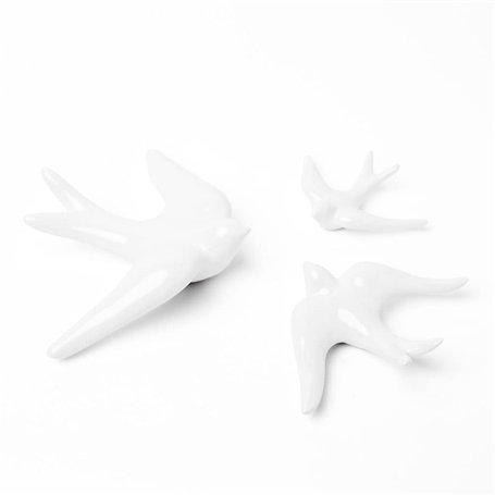 Life in a bag Lot de 3 hirondelles en céramique pour décoration murale et maison ornements suspendus faits à la main avec cérami