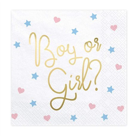 PartyDeco Lot de 20 serviettes en papier avec inscription Boy or Girl pour Gender Reveal Party
