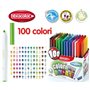 FIBRACOLOR Marqueurs 100 couleurs Lot de 100 feutres pointe conique en 100 couleurs différentes, superlavables