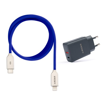 USB-A + USB-C 20W Charger with Apple-Compatible Cable 1m | Fast Charge 3A