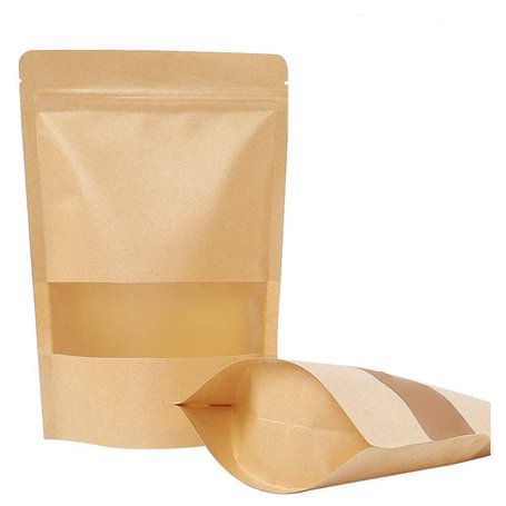 YFOX 50 pièces sac en papier kraft zip petit sac en papier avec fenêtre sac ziplock alimentaire-adapté aux graines de thé de caf
