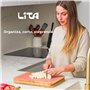 Lita Store Planche à découper multifonction en bois de bambou avec 3 tapis interchangeables flexibles PP Ustensiles de cuisine D