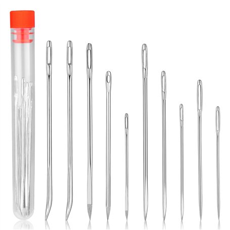 Deudy Kit de 12 aiguilles à coudre pour cuir - Aiguille triangulaire non aiguisée - Aiguille à coudre à la main - Pour tapisseri