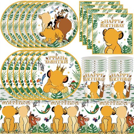 Vaisselle de Le Roi Lion 69 Pièces Décoration de Le Thème du Roi Lion Jungle Animaux Ensemble de Vaisselle de Fête avec Assiette