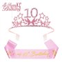 olyee Couronne Anniversaire 10 Ans avec Écharpe Satin Happy Birthday et Cake Topper Anniversaire Glitter Rose Or Décoration de G