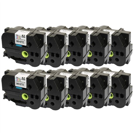 Prestige Cartridge 10x TZe-S261 TZ-S261 noir sur blanc 36mm x 8m Rubans Étiquettes [Adhésif puissant] compatibles avec Brother P