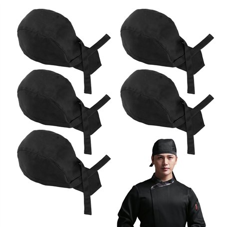 Lot de 5 bonnets de cuisine pour homme et femme - Bonnet réglable - Long bonnet de service bandana - Bonnet de service de restau