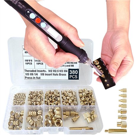 3DZWMAN Kit d'outils d'insertion thermique avec écrous en laiton pour impression 3D 60 W Fer à souder numérique et kit de 380 pi