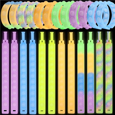 Steemjoey 24 pièces Fluorescent Push Pop Bracelet Bubble Fidget Toys Poppet Bracelet pour Enfants