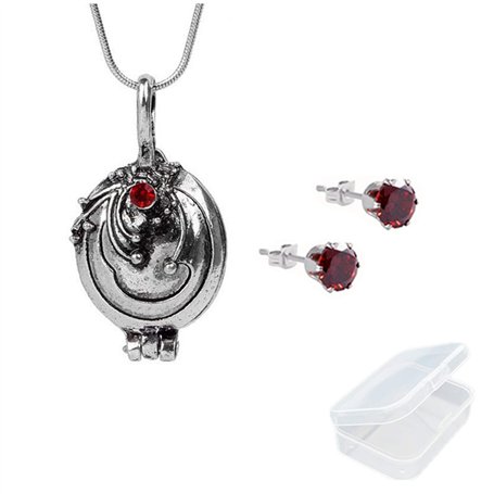JinYu Lot de 2 pendentifs avec médaillon et boucles d'oreilles rouges Elena Gilbert avec boîte transparente