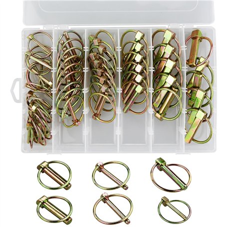 50 pièces Goupille de lynch avec anneau pour remorque de tracteur agricole,Assortiment de goupilles clips rond sécurité 4.5-6-8-