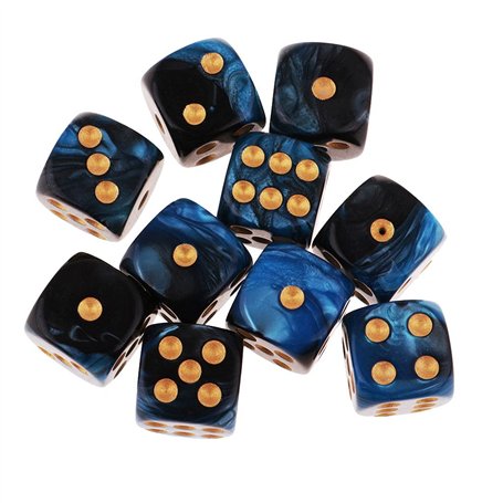B Blesiya Set 10 Dés à Jouer 6 Faces en Résine Dice D6 D&D TRPG pour Jeux de Société Party Bar -16mm - Bleu + Noir