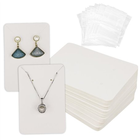 Lot de 50 cartes de présentation pour bijoux et boucles d'oreilles avec sac transparent