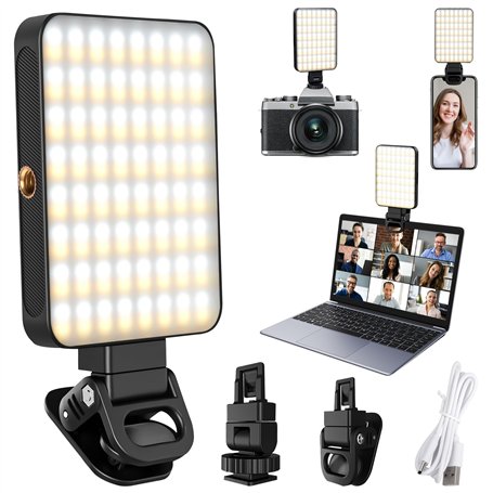 Lumière Téléphone 128 LED Lampe Selfie 3000-6500K Lumière Vidéo Portable CRI 95+ avec Clip pour Phone Ordinateur Caméra Tablette