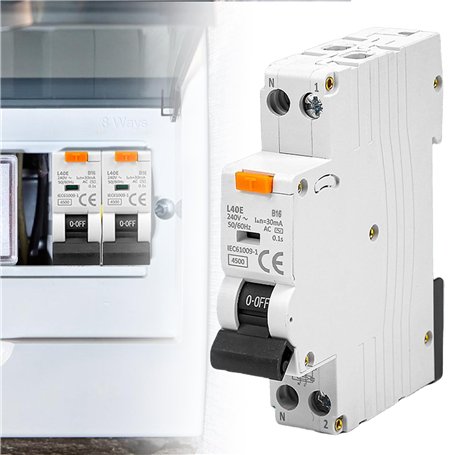 Interrupteur FI/LS - 30 mA - Disjoncteur différentiel - Disjoncteur FI 1P+N 6kA - 16 A - Courant nominal - Disjoncteur protégé R