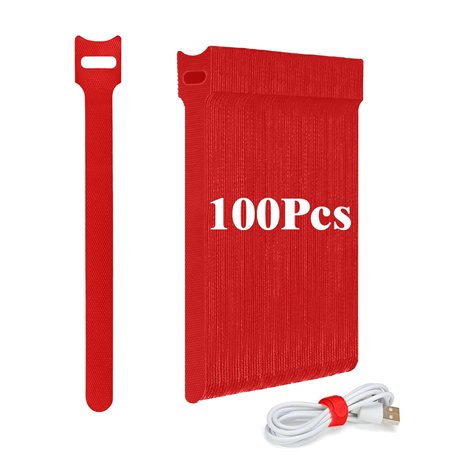 Ruayia Lot de 100 serre-câbles auto-adhésifs réutilisables - 12 x 150 mm - Câble de charge Hook & Loop Tape - Rouge