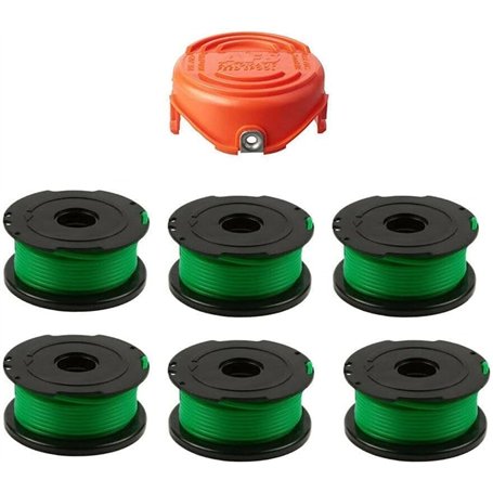 JT2D-Lot de 6 bobines et Fil compatibles avec Black Decker A6482 GL7033 GL8033 GL9035 et 1 Capuchon de Bobine de débroussailleus