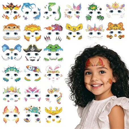 24 Sheets Tatouages Visage Enfants