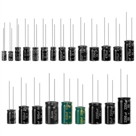 QWORK® 23 Valeurs 300Pcs Assortiment de Condensateurs Électrolytiques Aluminium 10uF à 2200uF 10V-50V