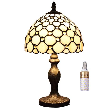 Kinbolas Tiffany-Style 8 Pouces Lampe De Table Vitrail Perles Abat-Jour Petite Lampe De Chevet Lecture Antique Lampe De Bureau S