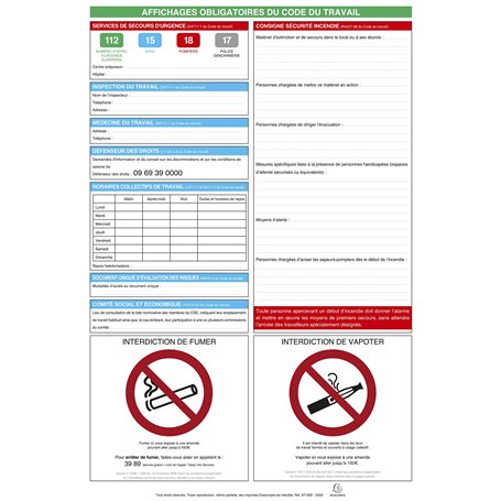 Exacompta - Réf. 67130E - 1 panneau d'affichages obligatoires du code du travail plastifié - Dimension du panneau : 40 x 60 cm