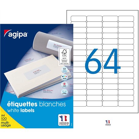 Agipa 102202 Lot de 6400 Etiquettes DIN A4 multi usage arrondis 45