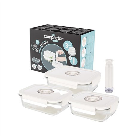 Lot de 3 boîtes sous vide alimentaire en verre avec couvercle hermétique - Pompe manuelle incluse - Dateur intégré - Compatibles