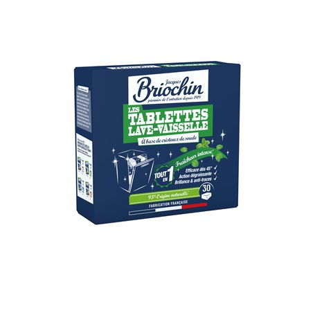 JACQUES BRIOCHIN - 30 tablettes lave-vaisselle parfum fraicheur intense - Action puissante contre les taches - Ultra dégraissant