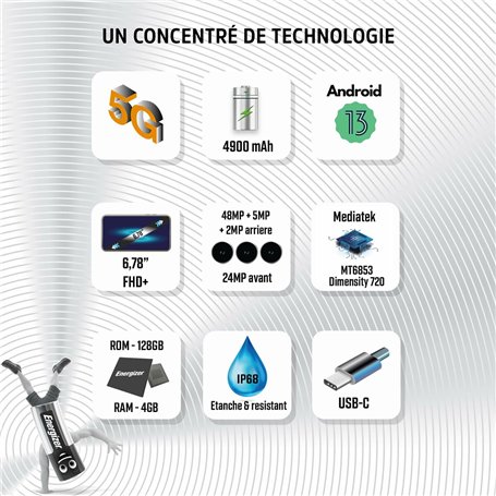 Téléphone portable pour personnes âgées Energizer H67GEU Octa Core 4 GB RAM 128 GB Noir 6