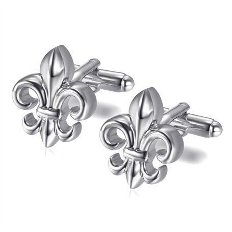 BOBIJOO JEWELRY - Paire Boutons de Manchette Fleur de Lys Argenté Symbole Patriote Royaliste