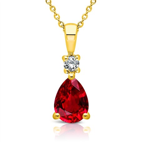 Planetys - Collier Femme Or Jaune 375/1000 Pierre Précieuse Rubis naturel taille poire et Diamant