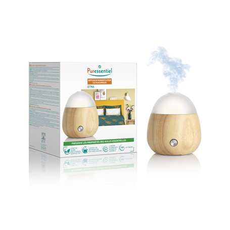 Puressentiel – Diffuseur d’huiles essentielles humidificateur ETNA - Diffusion par ultrasons – 2 effets de brume - Lumière d'amb