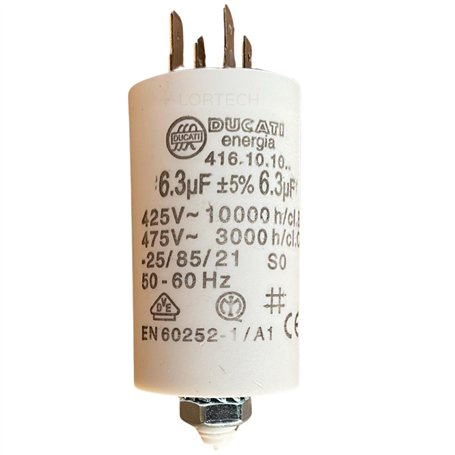 CONDENSATEUR DE MOTEUR 6.3 UF ± 5% / 450 V + GRD Ø32 X 55 M