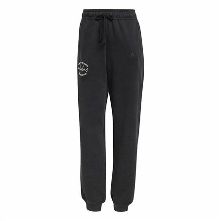 Pantalon de sport long Adidas Signature Graphic Print Fleece Loose Noir Femme