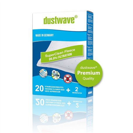 Dustwave® Lot de 20 sacs d'aspirateur Premium pour Tornado - TO 170 / TO170 - Aspirateur traîneau Microvlieser - Sacs filtrants