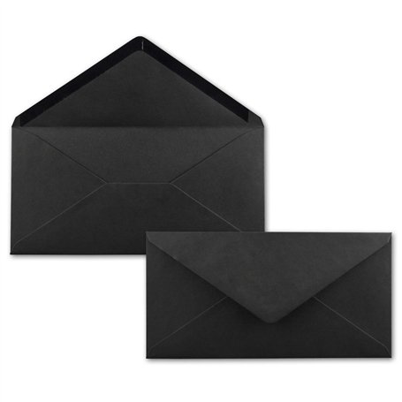 Lot de 25 enveloppes à lettre - Noir - DIN long - 110 x 220 mm (11 x 22 cm) - Fermeture humide sans fenêtre - Idéal pour cartes