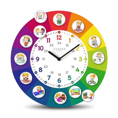 Cander Berlin MNU 11930 R Horloge murale silencieuse pour enfant 30 cm avec photos magnétiques silencieuses pour chambre d'enfan