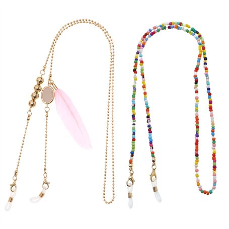 VGOL 2pcs Plume Lunettes de Soleil Chaîne Perle Chaîne de Lunettes Antidérapant Chaîne de Lunettes Porte-lunettes Chaîne Lunette