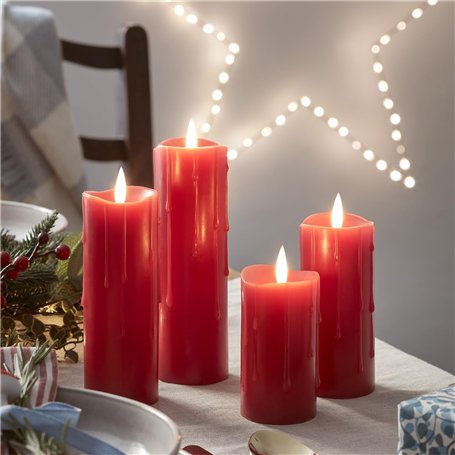 Lights4fun Lot de 4 Bougies Rouge TruGlow® LED à Piles en Cire Véritable avec Effet Fondu