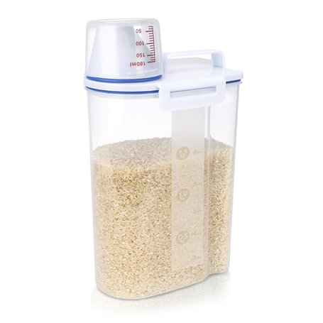 BELLE VOUS Boite en Plastique avec Gobelet de Mesure - Boite a Cereales Étanche 2 L - Boite Cereales Hermetique Sans BPA pour Ri