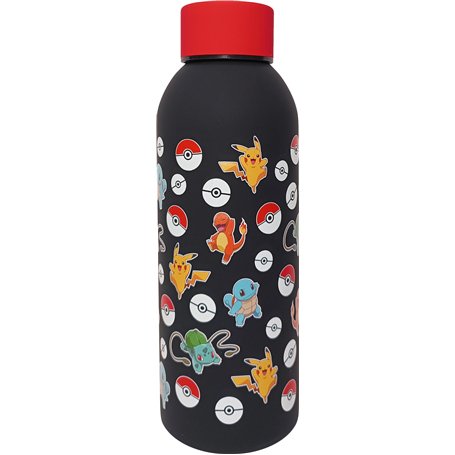 Pokemon Bouteille d'eau réutilisable en acier inoxydable pour enfants Motif imprimé 3D Capacité 500 ml