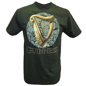 Bottle Green Guinness T-Shirt With Irish Harp Design With Blue Celtic Design