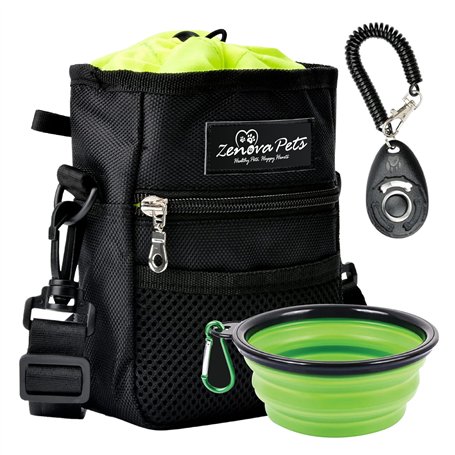 ZENOVA PETS Pochette à friandises pour Chien avec Bol de Voyage et clickers de Dressage pour Chien Sac de Promenade étanche pour