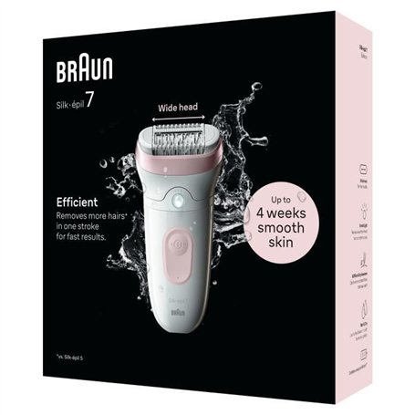 Épilateur électrique - BRAUN - SILK EPIL 7 SE 7-000 - 2 vitesses - Sans fil - 40 min - Blanc / Rose